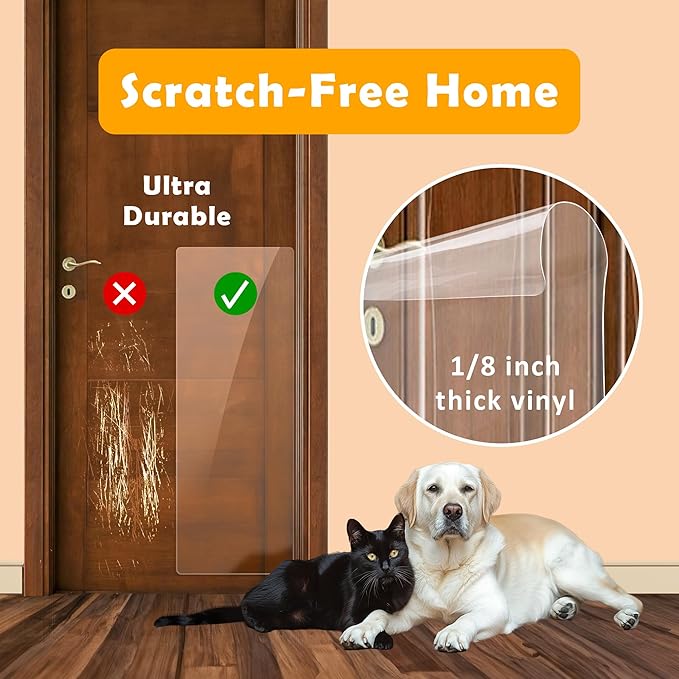 Dog Door Scratch Protector 2-Pack 24x12 - Ultra Thick Clear PVC Guard, Custom-Cut Heavy Duty Anti Scratch Shield for Cat Dog, Easy Install & Remove, Wall Window Furniture Protector