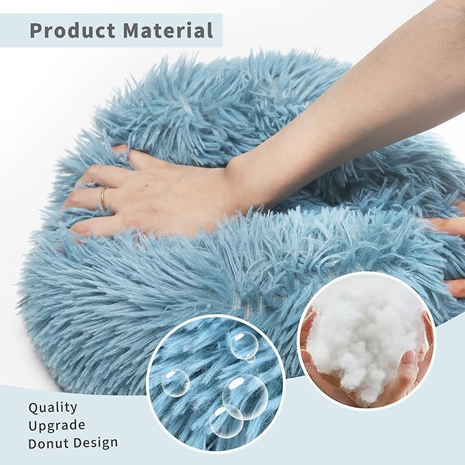 Chinchilla Bed Blue for Cage Fluffy Round Beds for Small Animals Washable Anti Slip