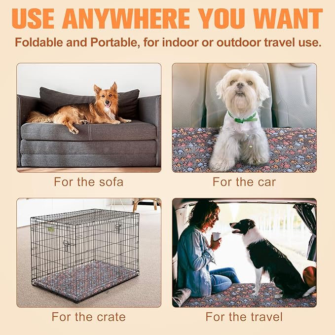 BEAUTYZOO Dog Bed Crate Pad 42 x 28 inch, Washable Dog Crate Mat for X-Large Sized Dogs, Anti-Slip Pet Crate Bed Kennel Pad, Durable Cozy Puppy Sleeping Mat Rectangle Mattress, Colorful Paw