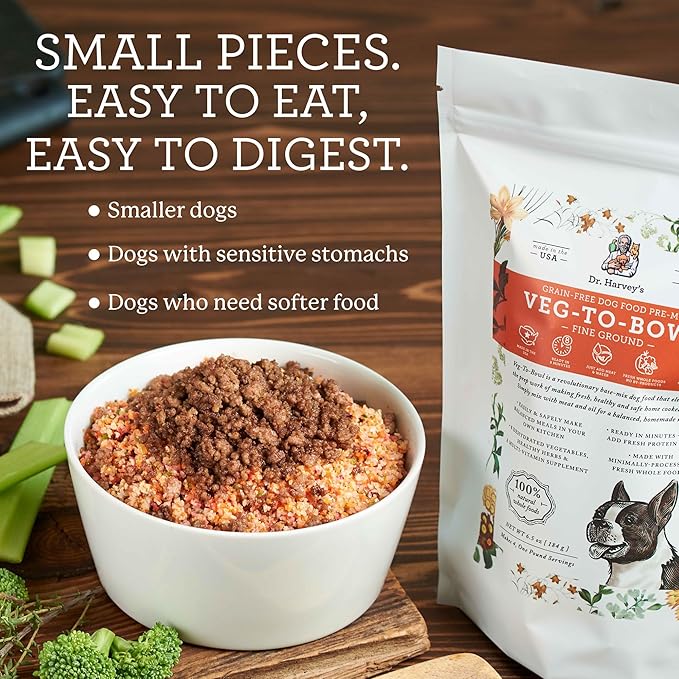 Dr. Harvey's Veg-to-Bowl Fine Ground Dog Food, Human Grade Dehydrated Base Mix for Dogs, Grain Free Holistic Mix for Small Dogs (3 Pounds)