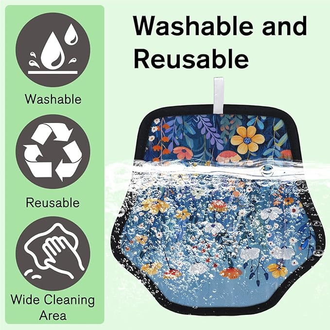 Reusable Pet Hair Removal Glove Wildflower Theme Magic Brush for Cat & Dog Hair Remover for Car, Sofa, Bedding, Clothes - 9x9 Mitt Washable