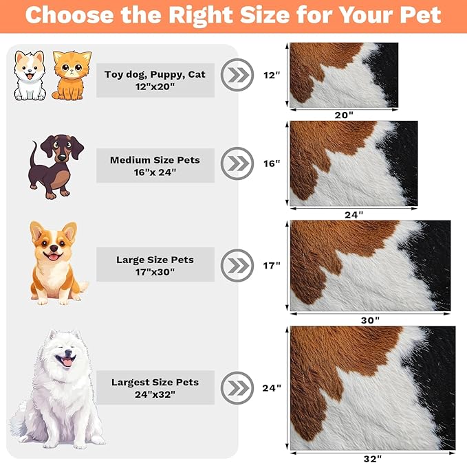 Cow Print Dog Food Mat for Floors Absorbent Dog Bowl Mat for Food and Water Dispenser Quick Dry Cat Food Placemat Pet Supplies 17" x 30", Black Brown Skin