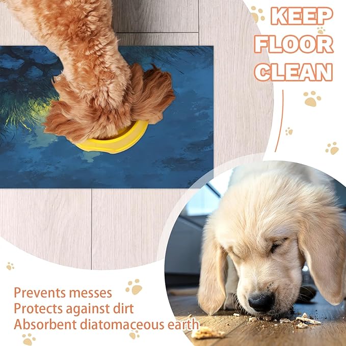 Blue Skys Dog Food Mat for Floors Absorbent, Quick Dry Water Dispenser Mat for Food, Water, Pet Supplies 17" x 30", Grass