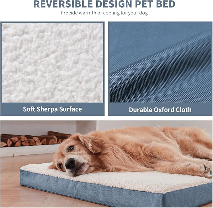 Dog Beds for Large Dogs, Comfort Orthopedic Dog Bed for Extra Large Dogs, Big Waterproof Pet Bed with Washable Removable Oxford Cover, Blue White