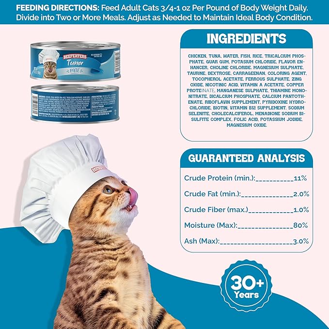 Beefeaters Tuna Pate Cat Treats Wet Cat Food 5.5oz (24-Pack) | Adult Wet Food with Taurine, Premium Catfood Wet Food, No Artificial Additives, Balanced Nutrition | Supports Immune System & Vision