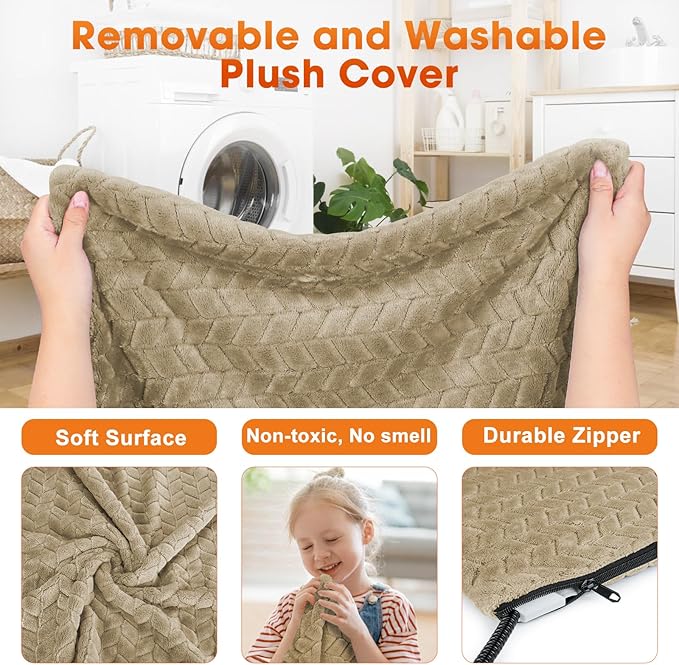 GASUR Heated Cat Bed, Waterproof Cat Heating Pad Indoor w/Timer, Temp Adjustable Pet Heating Pads for Cats Dogs, Auto Power-Off, Cats Warming Bed w/Remove Washable Cover, Anti-Chew,35''x24'', Large
