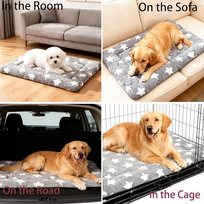 Dog Bed Mat, Reversible Dog Crate Pad - Comfortable Kennel Mat for Dogs & Cats, Machine Washable Dog Bed Suitable for Kennel, Cage or Home Travel (Gray Star, 35" L*23" W*1.5" Th)