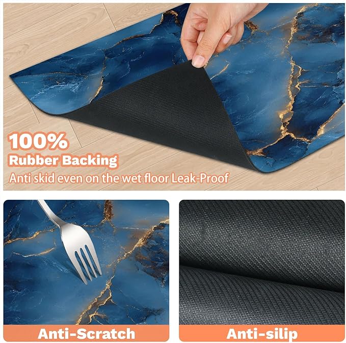 Blue Marble Dog Food Mat for Floors Absorbent, Quick Dry Water Dispenser Mat for Food, Water, Pet Supplies 16" x 24", Modern Abstract