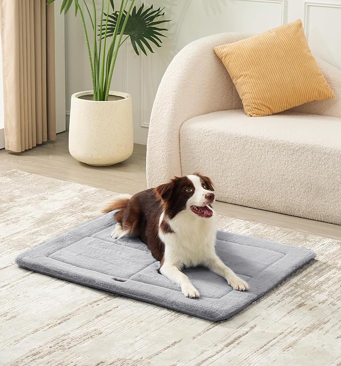 MADE 4 PETS Dog Crate Pad Bed for Large Dogs, Washable & Reversible, Anti-Slip Kennel Mat for Cozy Sleeping, Soft Fluffy Dog Bed for Indoor & Outdoor Use, 36"x27", Gray