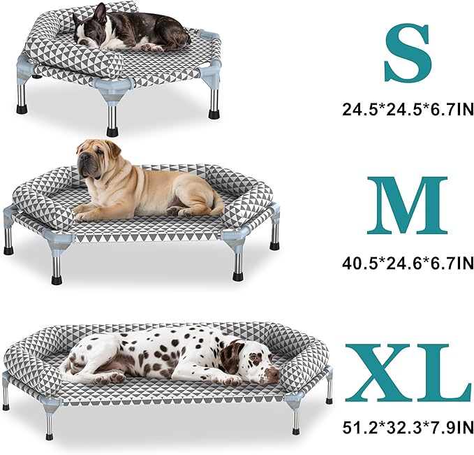Orthopedic Dog Beds for Large Dogs - Removable Bolsters & cleanable Cover,Elevated Outdoor Dog Bed,Easy to Assemble,Up to 130lbs,Extra Large