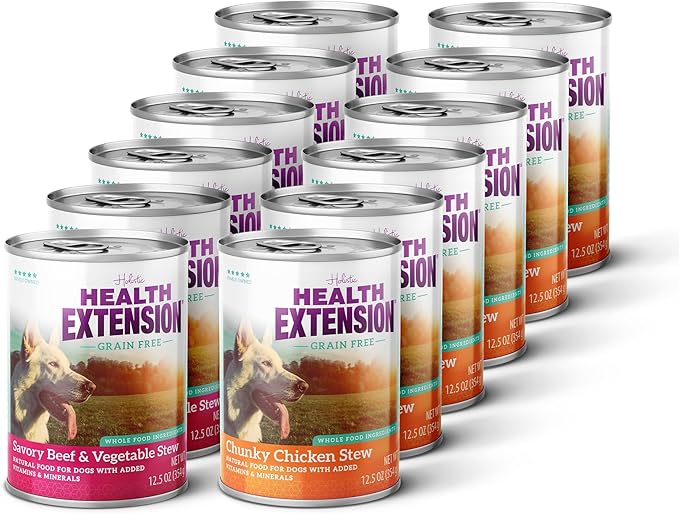 Health Extension Variety Pack - Chicken & Beef Stew Grain-Free Wet Dog Food, 12.5 oz – Protein-Rich Recipe, Hydration Support, Ideal for All Breeds (Case of 12 Cans)