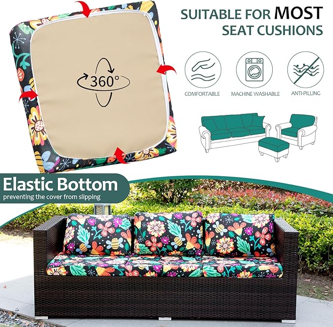 HANDONTIME Psychedelic Outdoor Cushion Covers 8pcs Mexican Style Couch Cushion Covers Replacement Patio Couch Cover Sofa Cover Indoor Patio Cushion for Outdoor Furniture Washable, Cover Only