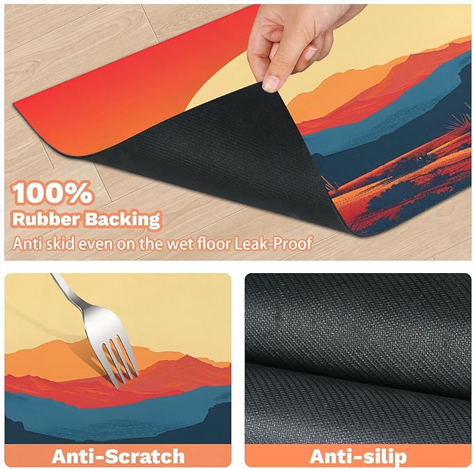 Boho Sunrise Dog Food Mat for Floors Absorbent, Quick Dry Water Dispenser Mat for Food, Water, Pet Supplies 24" x 32", Desert Cactus
