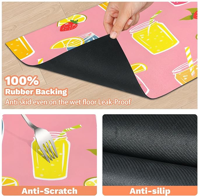 Cool Juice Dog Food Mat for Floors Absorbent Dog Bowl Mat for Food and Water Dispenser Quick Dry Cat Food Placemat Pet Supplies 17" x 30", Lemon Strawberry
