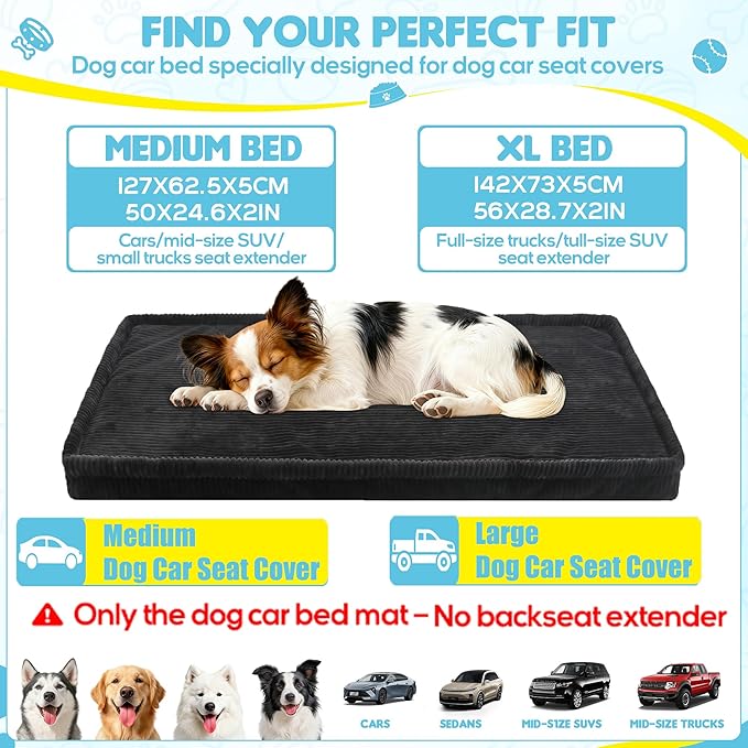 Dog Car Bed, Non-Slip Backseat Extender Pet Mat, Removable Washable Dog Bed for SUVs, Sedans & Trucks, Anti-Slip Travel Bed for Dogs, Easy Clean & Scratch-Proof & Comfort (56"x28.7")