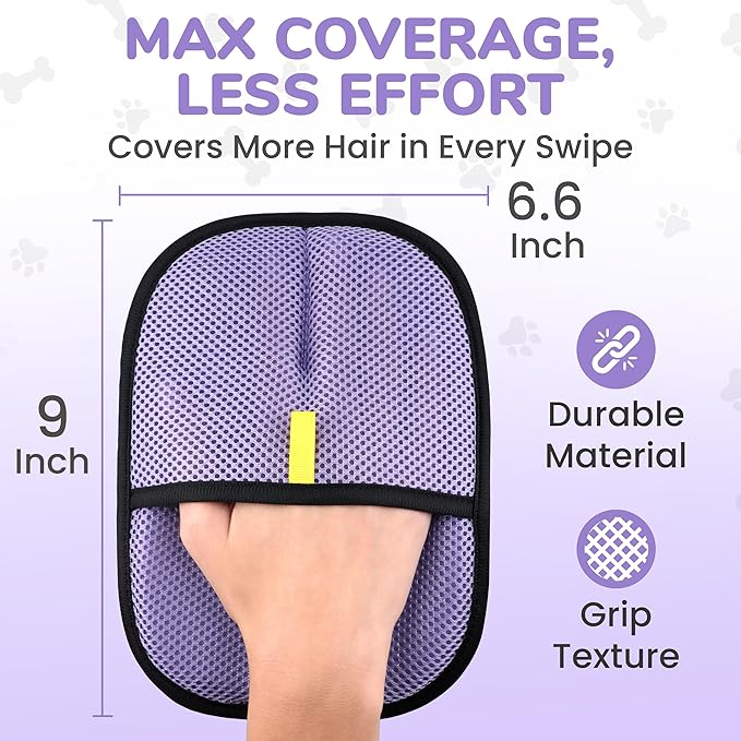 Pet Hair Removal Glove for Cats and Dogs, Electrostatic Magic Brush Pet Hair Remover for Dog Couch, Available in Blue, Purple, Pink, Brown- Perfect for Pet Owners (Purple)