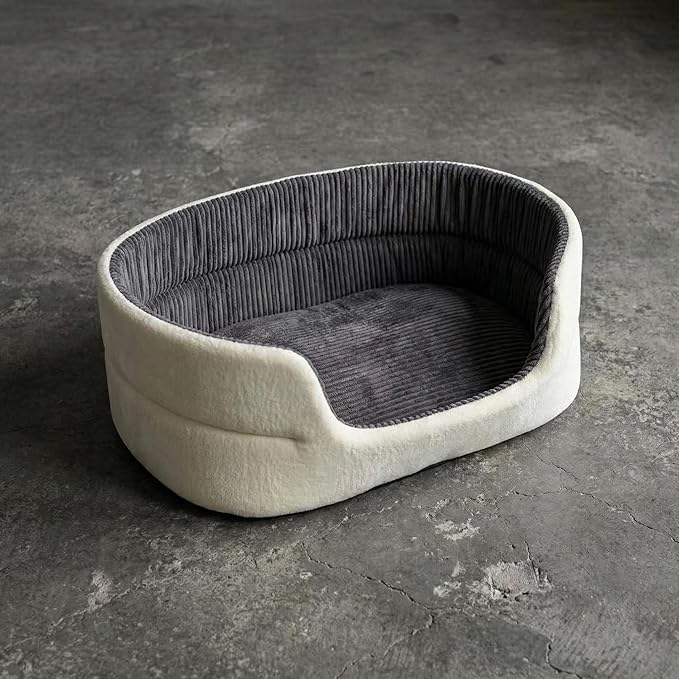Large Dog Bed Cat Bed 20x30 Inch, Calming Pet Bed for Medium Dogs & Large Cats, Half-Enclosed Open-Top Velvet Anti-Anxiety Bed, Machine Washable Cozy Snuggle Bed (White)