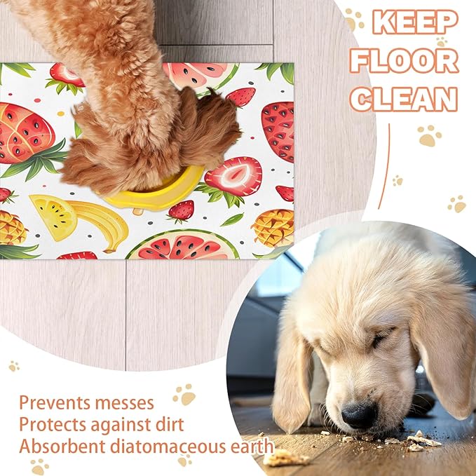 Ice Cream Dog Food Mat for Floors Absorbent Dog Bowl Mat for Food and Water Dispenser Quick Dry Cat Food Placemat Pet Supplies 24" x 32", Strawberry