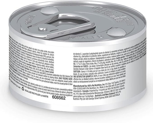 Hill's Science Diet Sensitive Stomach & Skin, Kitten, Stomach & Skin Sensitivity Support, Wet Cat Food, Salmon & Vegetables Stew, 2.8 oz Can, Case of 24
