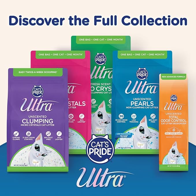 Ultra Micro Crystals Premium Cat Litter - 99.9% Dust Free, Soft on Paws, Fragrance Free - 15 Lbs. Total (3pk of 5 Lbs.)