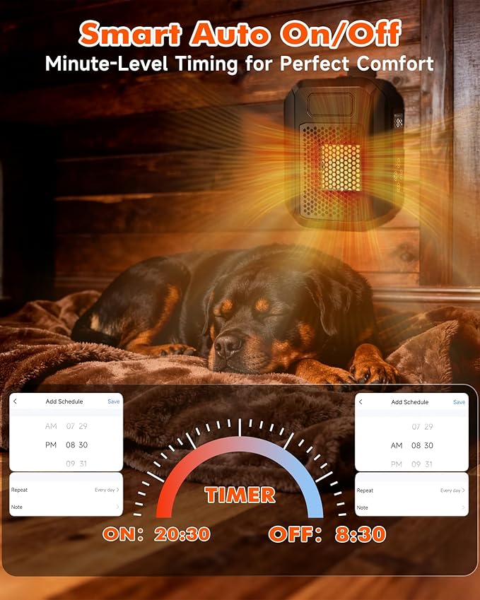 PETNF Dog House Heater with Thermostat & WiFi App Control, 68–104°F Adjustable Temp, 24H Timer, 500W Fast Heating, Safe Anti-Chew Cord, Outdoor Pet Heater for Dogs, Cats & Chicken Coops
