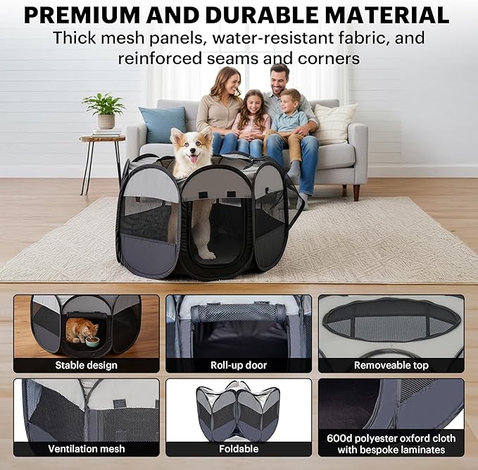 LAFYETTE. - USA Based, Dog Cat Playpen, Puppy Kitten Pet Playpen Indoor Outdoor, Portable Pop Up Dog Kennel Tent Crate Cage for Dog Cat Rabbits, Foldable Pet Enclosure, Removable Top Cover, 29" x 16"