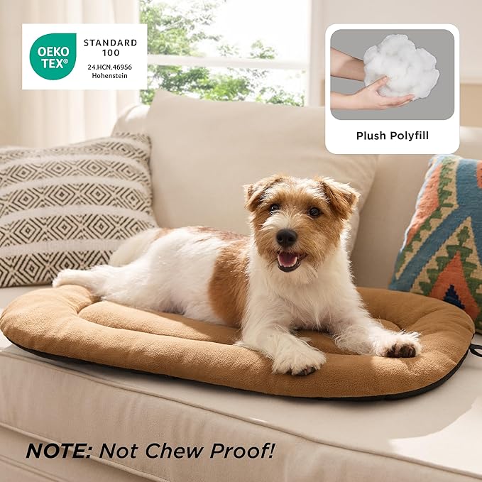 Bedsure Washable Dog Crate Pad for Medium Dogs, Anti-Slip Puppy Kennel Dog Bed for Crate - Ultra Soft Fleece Flat Thin Pet Mat (Not Chew Proof), Brown 29"x21"