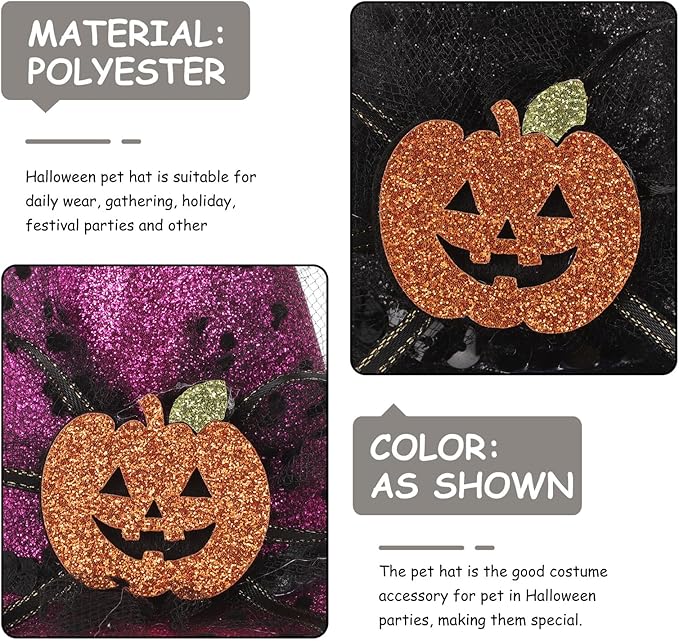 UPKOCH 2pcs Halloween Pet Hats Adjustable Party Caps for Dogs and Cats, Pumpkin Design, Purple Black, Halloween Costume Accessories for Pet Supplies