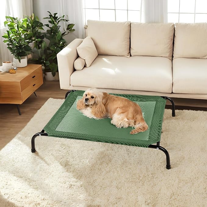 Cooling Elevated Dog Bed with Non-Slip Floor Protectors & Breathable Mesh, Raised Indoor & Outdoor Dog Cot Hammock, 41" L x 26" W x 8" Th, Medium, Green