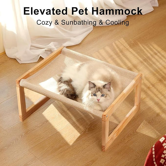 FUKUMARU Dog Bed, Large Breathable Elevated Cat Hammock, Wooden Cat Beds for Outdoor and Indoor, 21 Inch Raised Pet Beds Suitable for Cats, Puppy, Bunny and Small Animal