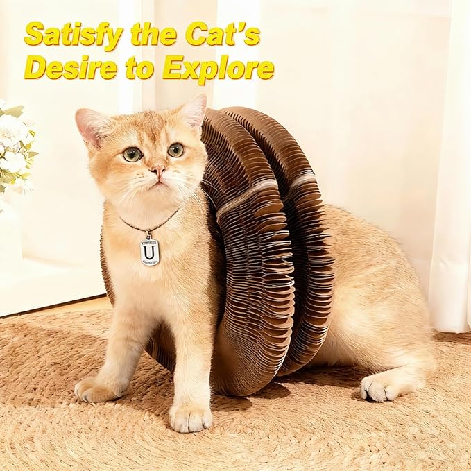 Upgraded-Magnetic Magic Organ Cardboard Cat Scratcher Toy with 2 Balls for Mental Physical Exercise, Multi-Shape Interactive Cardboard Cat Toy for Indoor Cats Flip with Fun, Brown/Gray,M, 1PCS