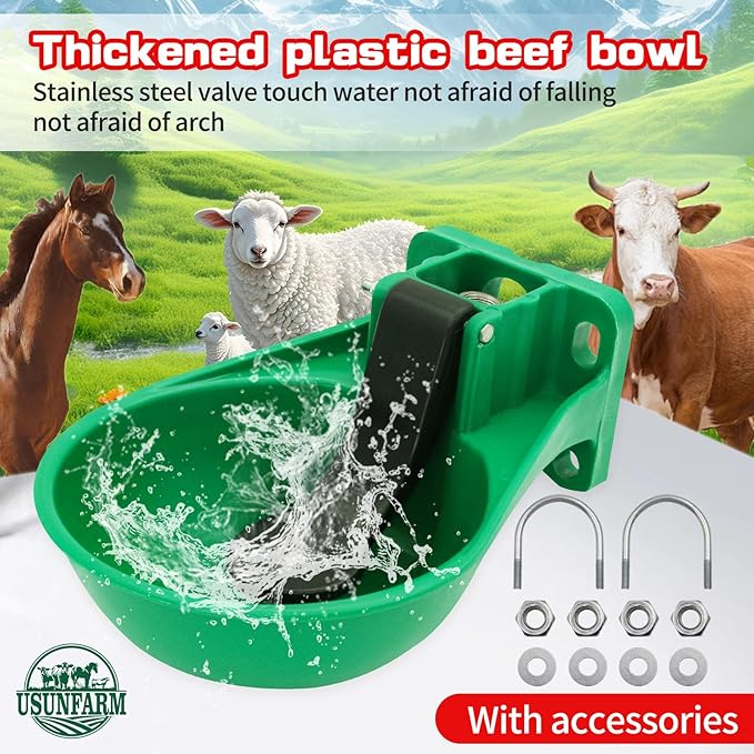 1pcs Automatic Livestock Waterer Bowl Water Trough Outdoor Cow Plastic Sink Horse Sheep Cattle Drinking Bowl Pet Feeding Bowls（Green） ﻿