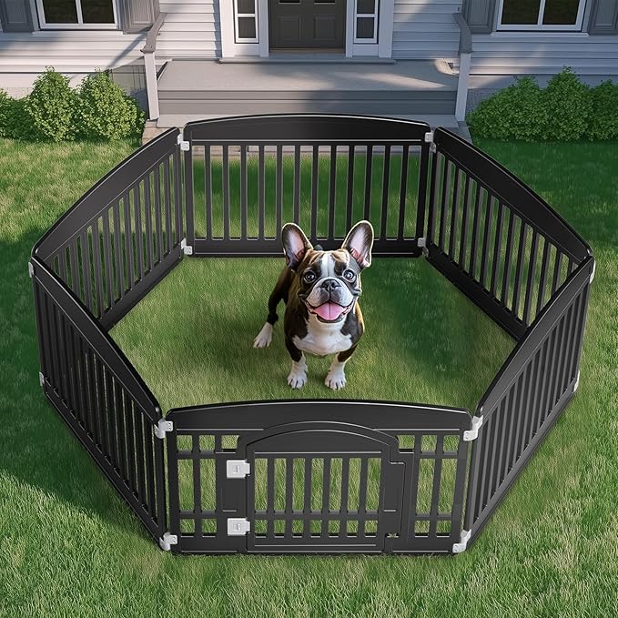 NEWBULIG Dog Playpen 6-Panel, 24IN Puppy Playpen, Stable Dog Play Pen Indoors/Outdoor with Secure Locking Door, Plastic Pet Fence for Small & Medium Dogs