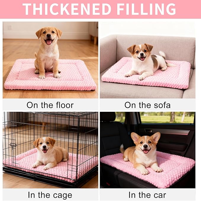 Dog Bed Mat,Reversible & Ultra Soft Kennel Pad-Machine Washable Pet Bed for Dogs & Cats-All-Weather Crate Liner for Crates,Carriers & Travel (Pink, 23" L x 17" W x 1.5" Th)
