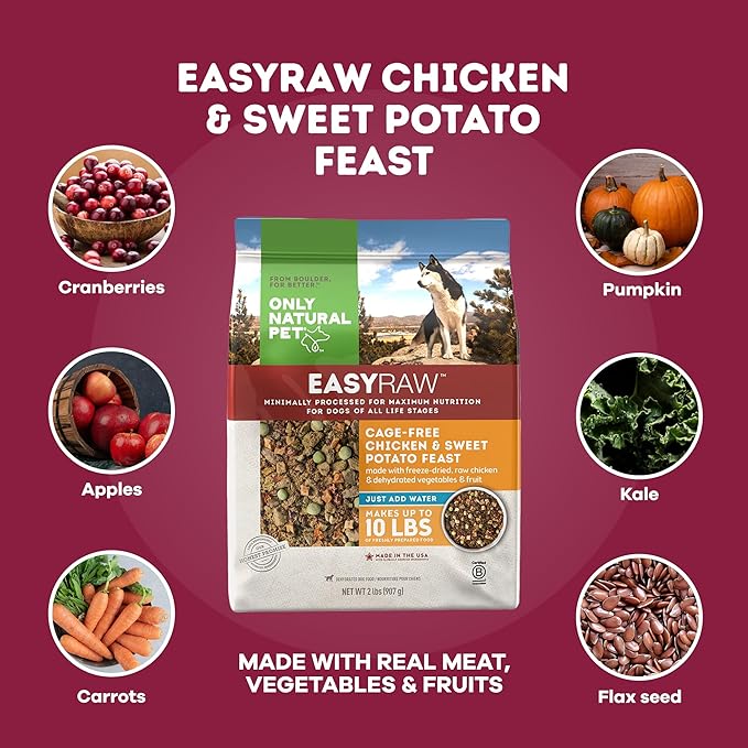 Only Natural Pet - EasyRaw Dehydrated Raw Dog Food Formula, Contains Real Wholesome Nutrition, Low Glycemic, Paleo Friendly, Non-GMO - Chicken & Sweet Potato Flavor - 2 lb Bag (Makes 10 lbs)-C2