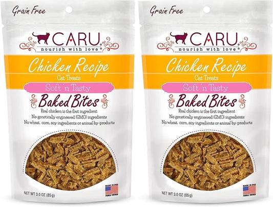 Caru - Soft ‘n Tasty Baked Bites - Chicken Bites Cat Treats - Flavorful All-Natural Treats - 3 oz. (Pack of 2)