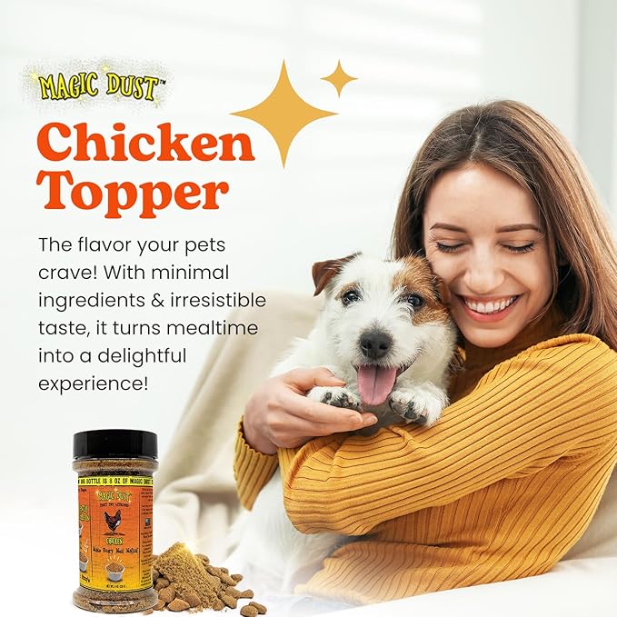 Wild Meadow Farms - Magic Dust Chicken Jerky Topper, Single Protein Pet Food Topper for Dogs & Cats, Enhance Flavor & Elevate Mealtime Excitement for Picky Eaters, Made in USA - 8 Ounce Bottle