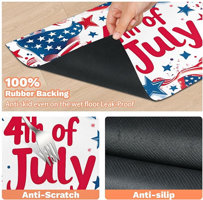 4th of July Dog Food Mat for Floors Absorbent Dog Bowl Mat for Food and Water Dispenser Quick Dry Cat Food Placemat Pet Supplies 12" x 20", American Flag Stars