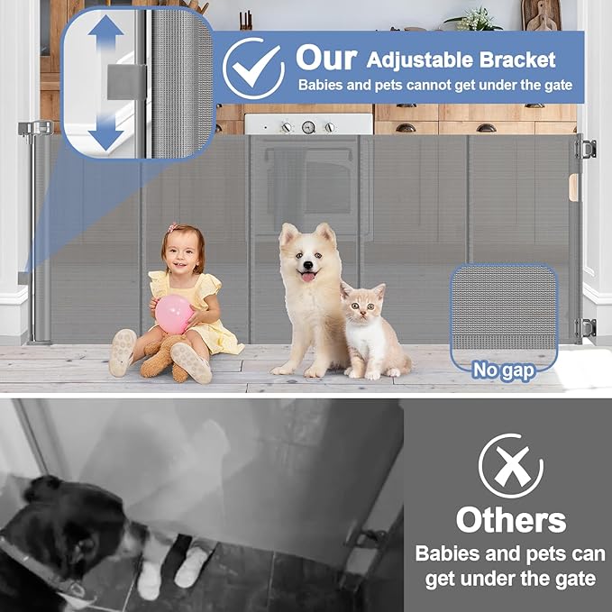 Reinforced Retractable Dog Gate with Support Strip 60" Wide Retractable Outdoor Gate for Decks Mesh Dog Gate Retractable Indoor Retractable Pet Gate for Dogs Retractable Mesh Gate Retractable Cat Gate