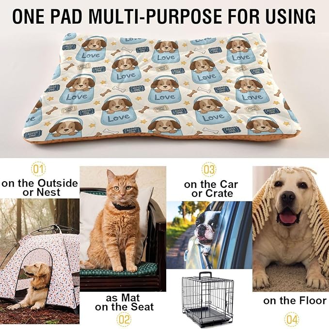 Dog Bed for Crate Washable Pet Sleep Pad, Dogs Kennel Mat with Non-Slip Bottom, Soft Fluffy Supplies Pet for Dogs and Cats (24x18 inch)