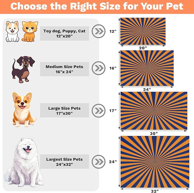 Striped Dog Food Mat for Floors Absorbent, Quick Dry Water Dispenser Mat for Food, Water, Pet Supplies 24" x 32", Blue Yellow