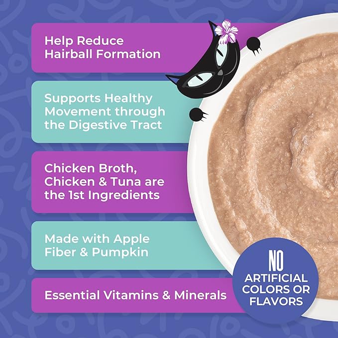 Tiki Cat Velvet Mousse Wet Cat Food, Hairball Control, Chicken & Tuna Recipe in Broth, 2.8 oz. Pouch (12 Count)