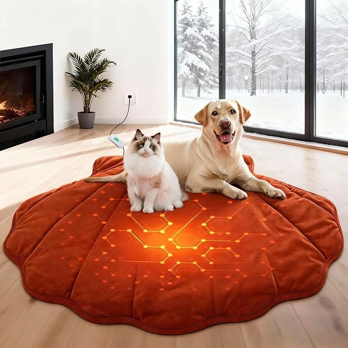 Large Dog Heating Pad Waterproof Electric Heated Pet Beds for Indoor Outdoor, Adjustable Temperature Heated Pet Beds, Washable Red Shall Shaped Cat Heating Pad Non Slip Bottom(47"X37")