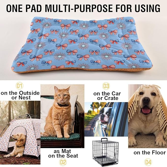 Dog Bed for Crate Washable Pet Sleep Pad, Bows Print Kennel Mat with Non-Slip Bottom, Soft Fluffy Supplies Pet for Dogs and Cats (36x24 inch)