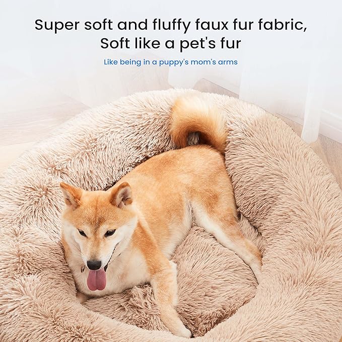 NEWBULIG 30.7x30.7 Inch Dog Bed Large Sized Dog, Donut Shape Cat Beds for Indoor Cats with Washable, Anti-Slip, Faux Fur