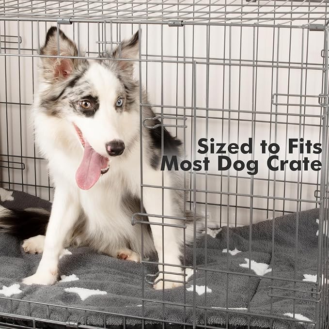 Mora Pets Dog Crate Pad Kennel Dog Bed Mat for Medium Dogs Washable Cute Star Pet Bed for Cage Ultra Soft Flat Puppy Cat Kitten Cushion for Sleeping Anti-Slip Grey 30 x 19