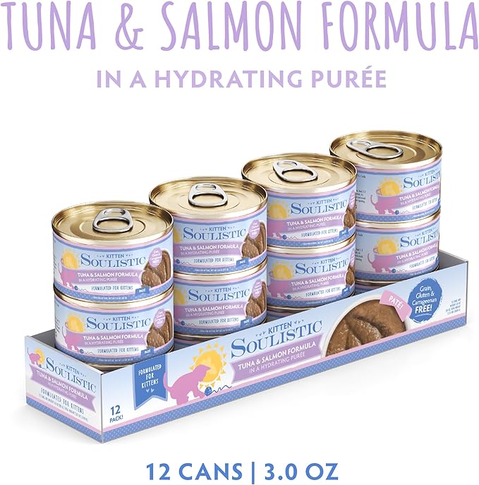 Soulistic Kitten, Tuna and Salmon Formula in Hydrating Purée, 3oz Can, Pack of 12