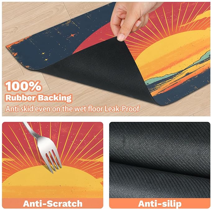 Boho Sunrise Dog Food Mat for Floors Absorbent, Quick Dry Water Dispenser Mat for Food, Water, Pet Supplies 24" x 32", Palm Tree