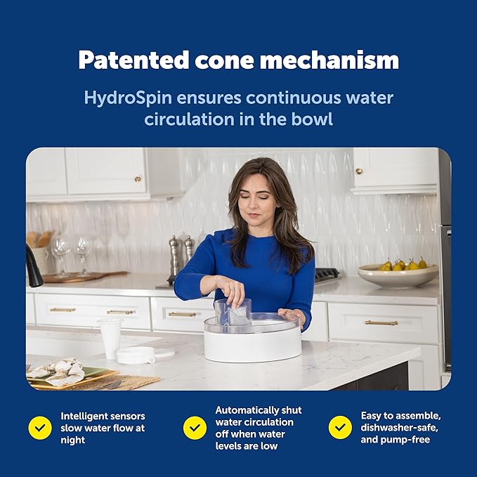 PetSafe Outlast Cat Fountain - Encourages Healthy Hydration - Pump-Free Design with HydroSpin Technology - Automatic Pet Water Bowl - Dishwasher-Safe - Long-Lasting - 128 oz