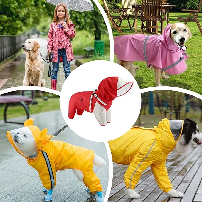 Large Dog Raincoat,Waterproof Poncho with Hood,Breathable Rain Jacket for Medium Dog - for Daily Walking Training Travel Shopping Camping Adventure